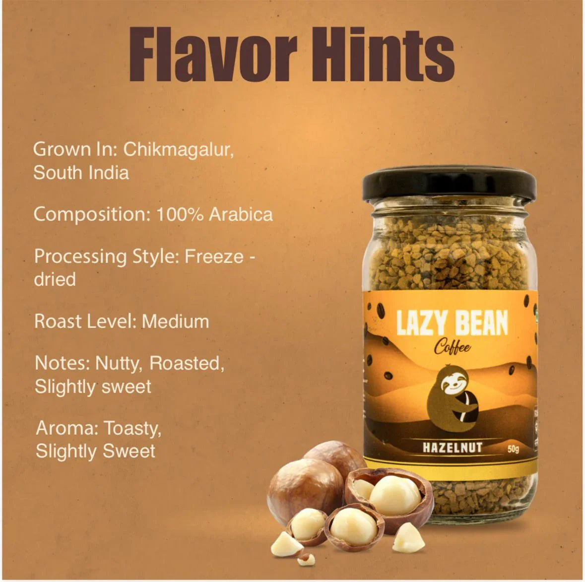 Lazy Bean Hazelnut Flavoured Instant Coffee (50g)